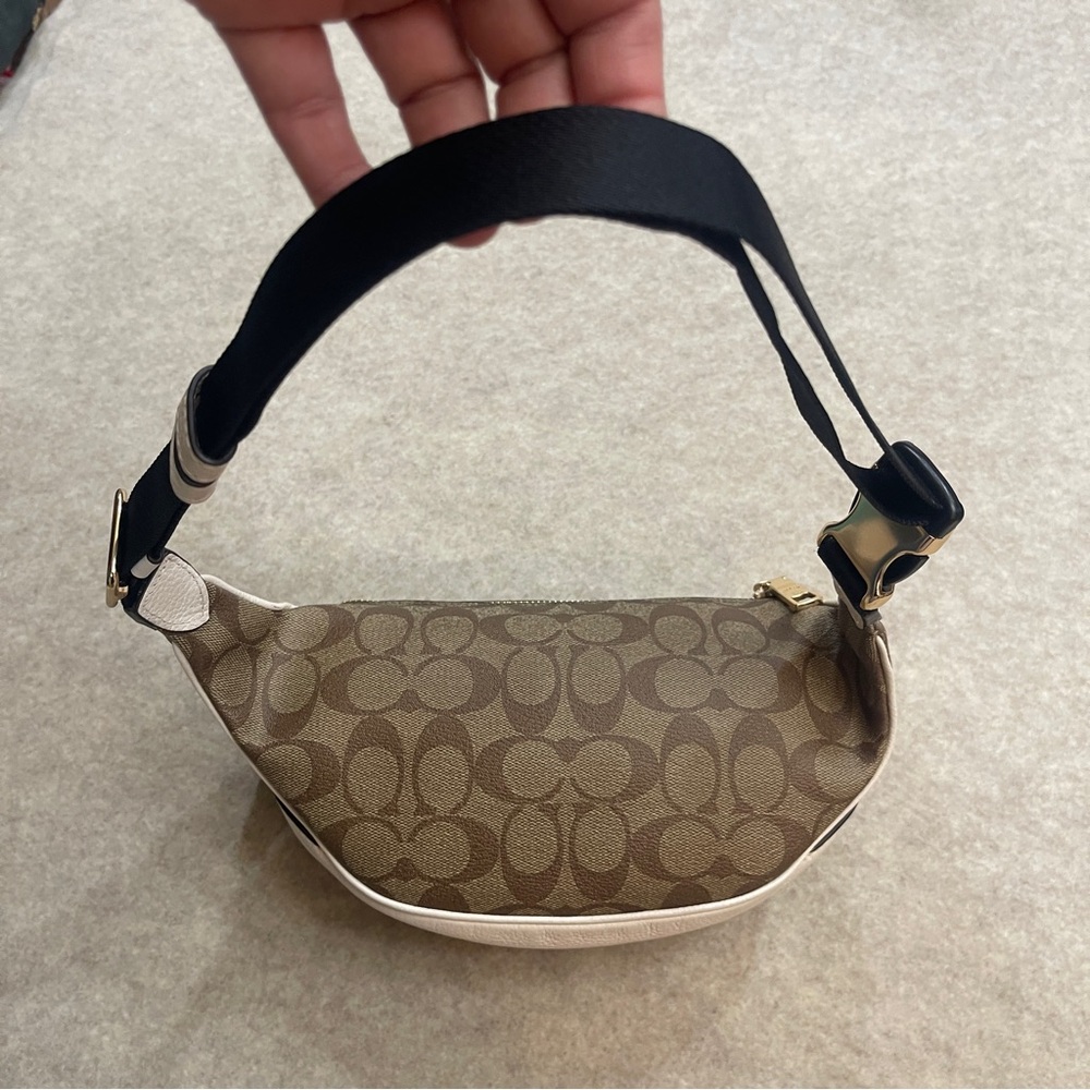 Coach Court Belt Bag in Signature Canvas Khaki and White Gold Hardware - Picture 7 of 17